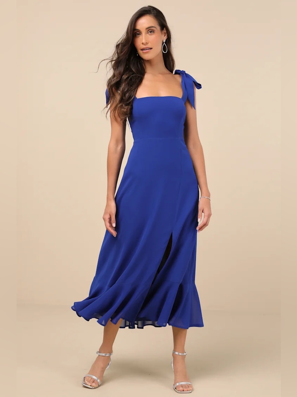 Lulu's Royal Blue Tie-Shoulder Maxi Dress